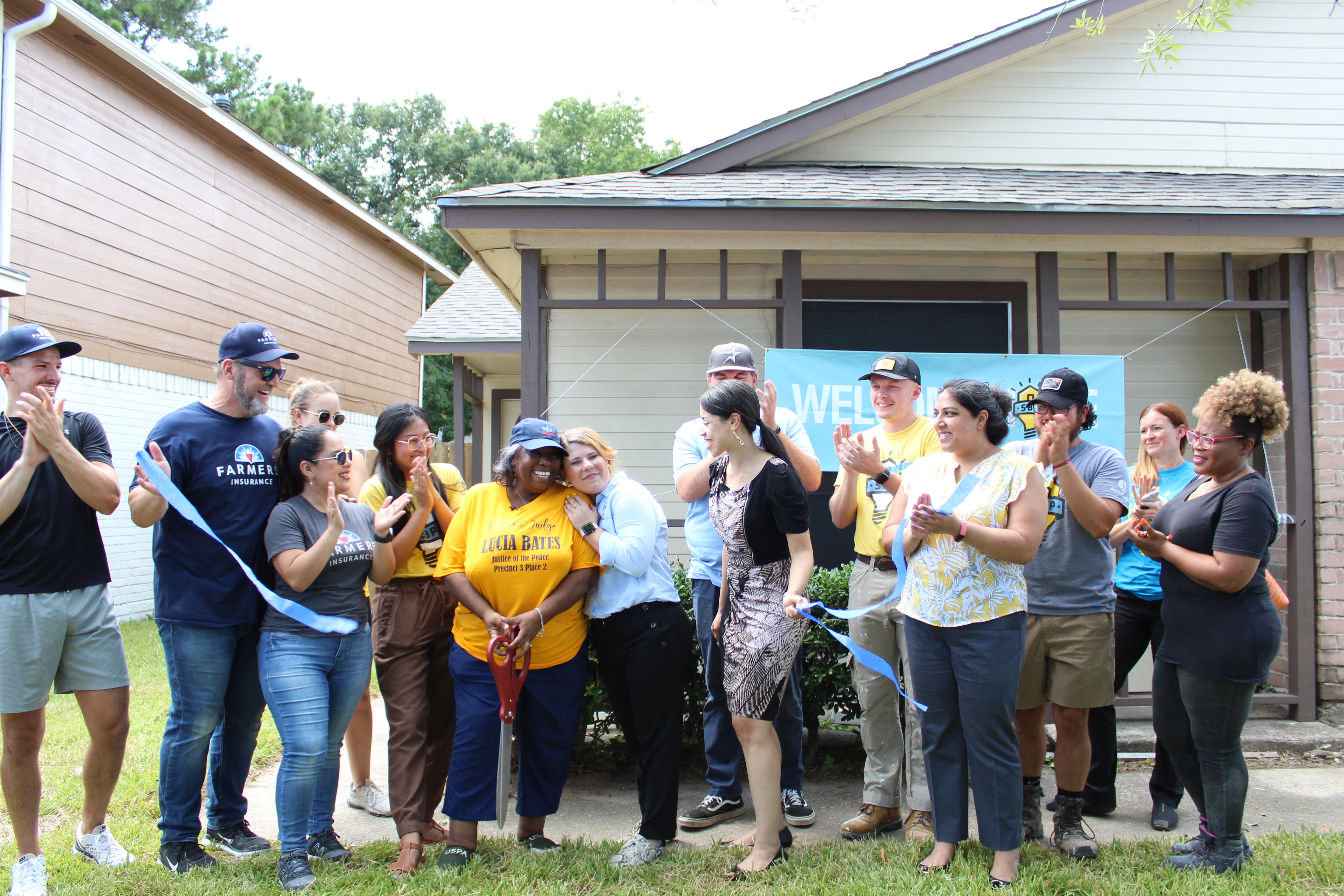 Harvey survivor pictured during welcome home party.